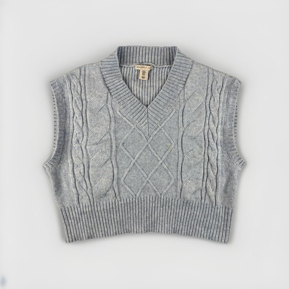 Sincerely Jules Womens Cable Knit Sweater‎ Vest S Blue V-Neck Academic Preppy